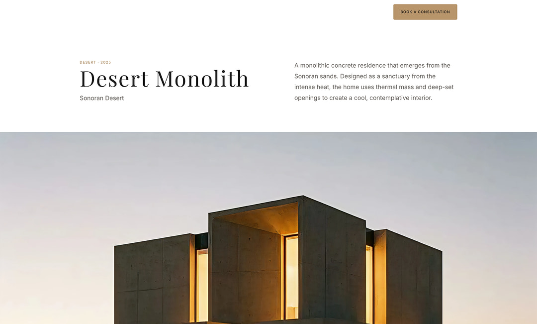 FORMA Architects project detail page for Desert Monolith